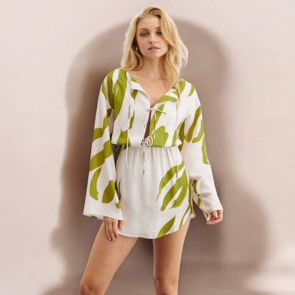 NWT SOVERE Motion Reversible Mini Dress in Chalk Olive